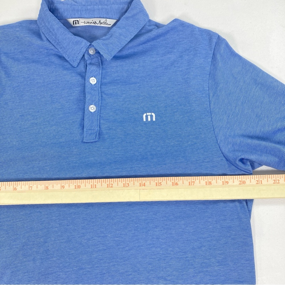 Travis Mathew Polo Shirt Mens Medium Blue Striped Golf Performance Short Sleeve - Picture 8 of 16